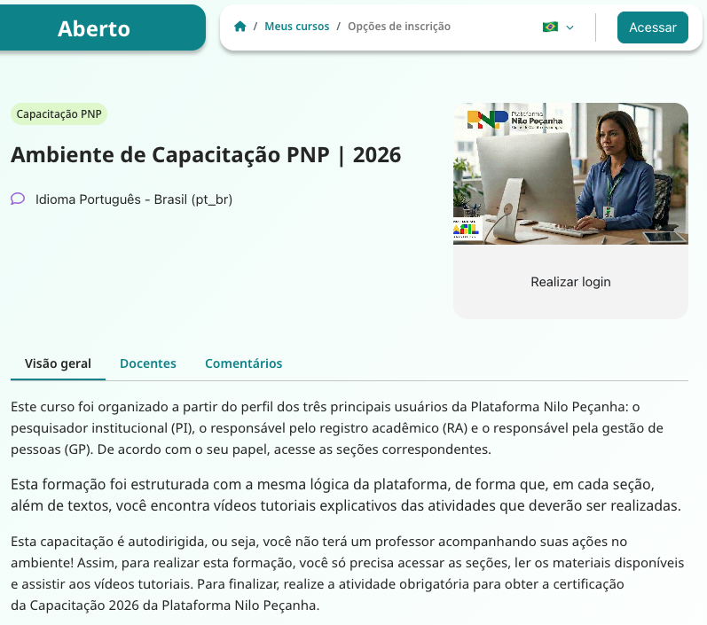 Ambiente de capacitação do PNP-CCV